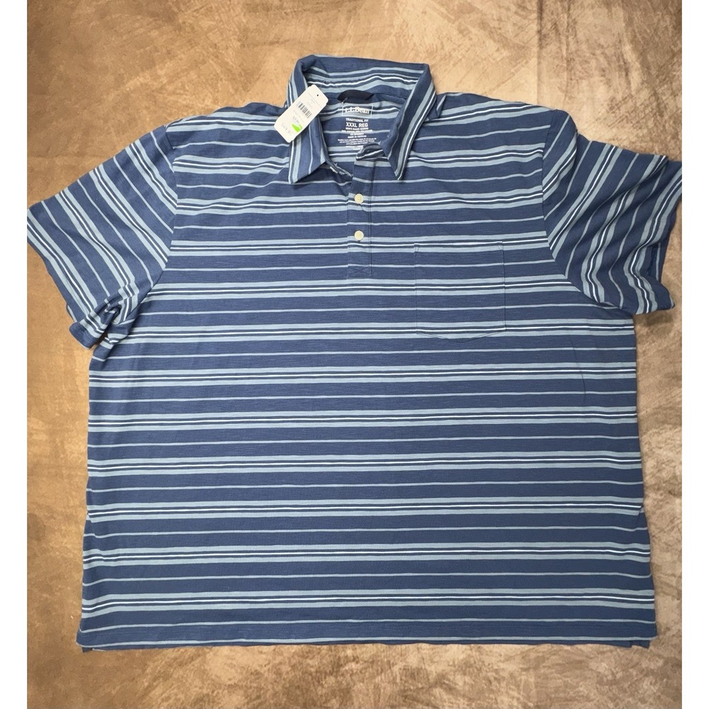 LL Bean Short Sleeve Polo Shirt Mens 3XL Blue Striped - NWT